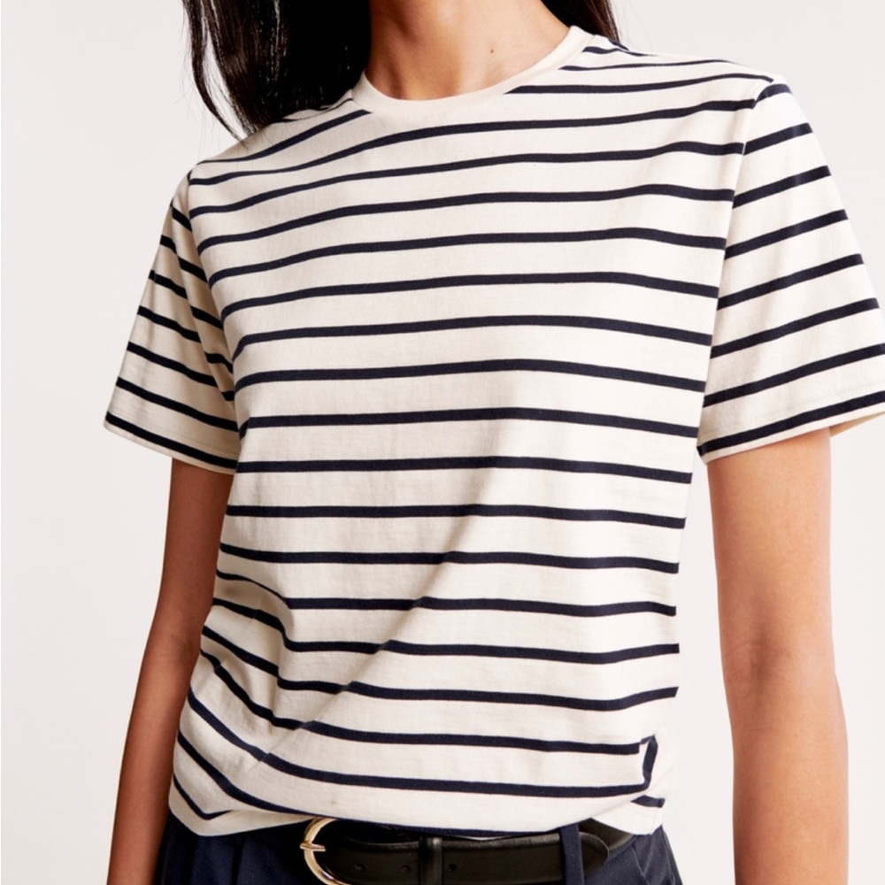 Abercrombie and Fitch Essential Premium Polished Relaxed Tee Striped Size Small